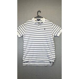 Polo Ralph Lauren Polo‎ Shirt Mens Large White Navy Striped Embroidered Pony
